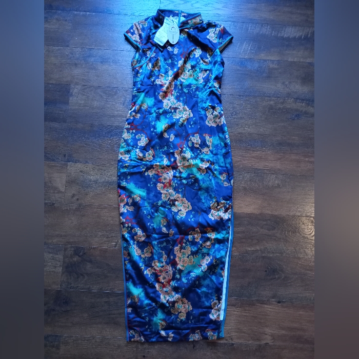 Blue Floral Cheongsam Midi Dress — image 2 of 8